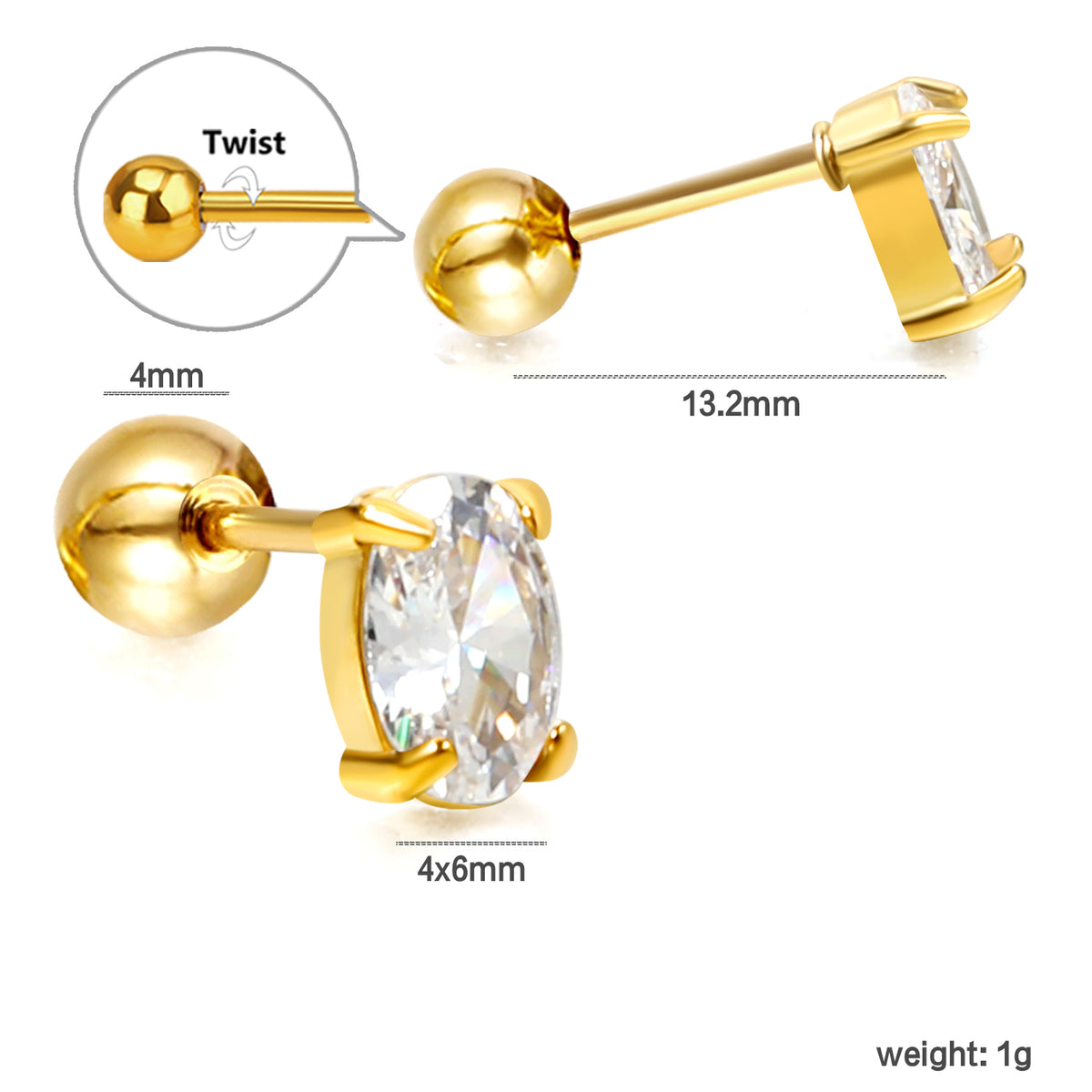 Aretes Circonia Ovalada