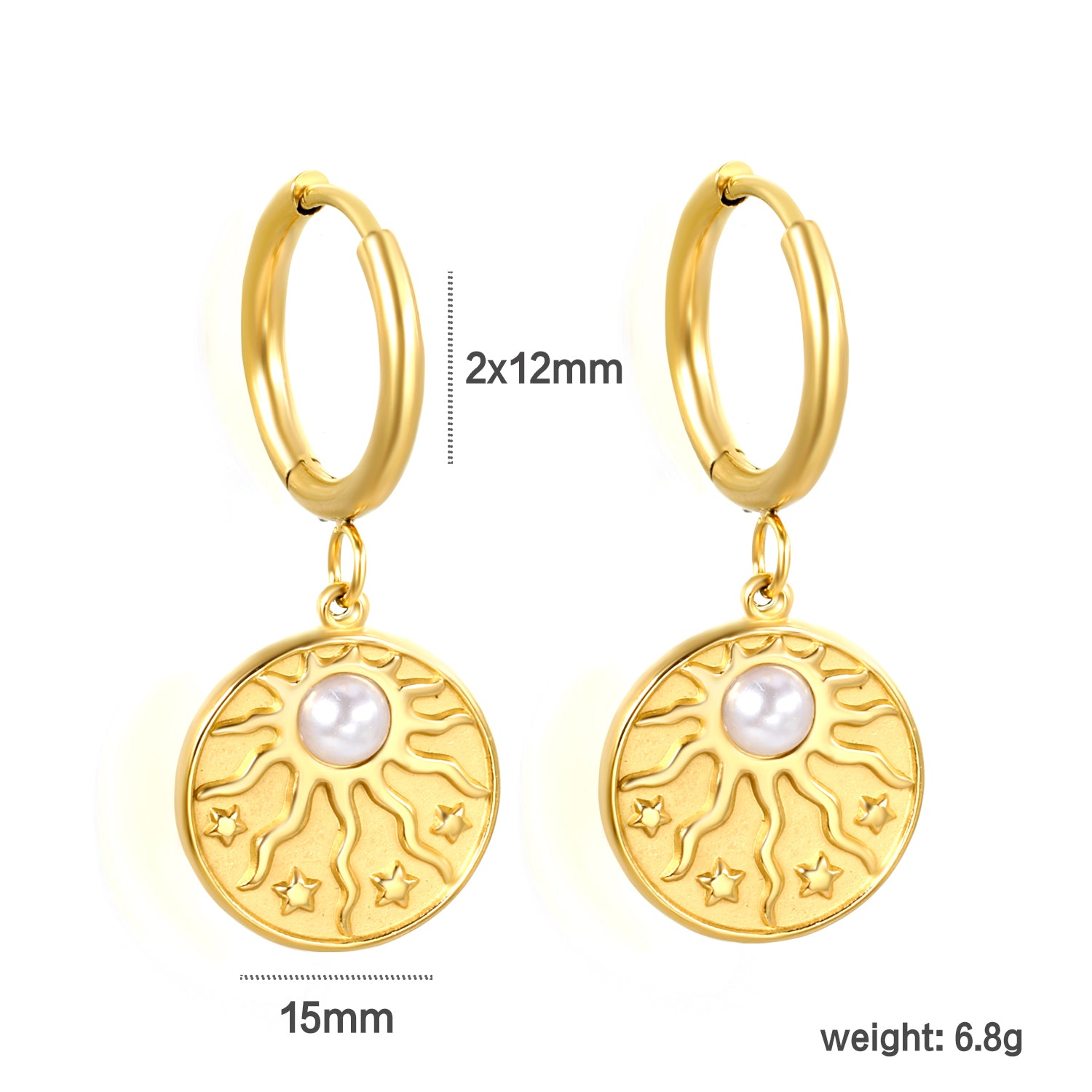 Aretes Circulares con Perla y 4 Estrellas