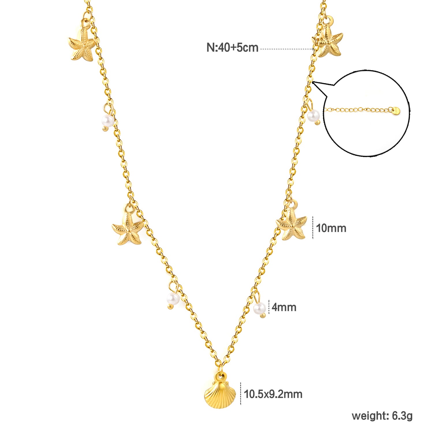 Collar con Charms de Concha, Perla y Estrella de Mar