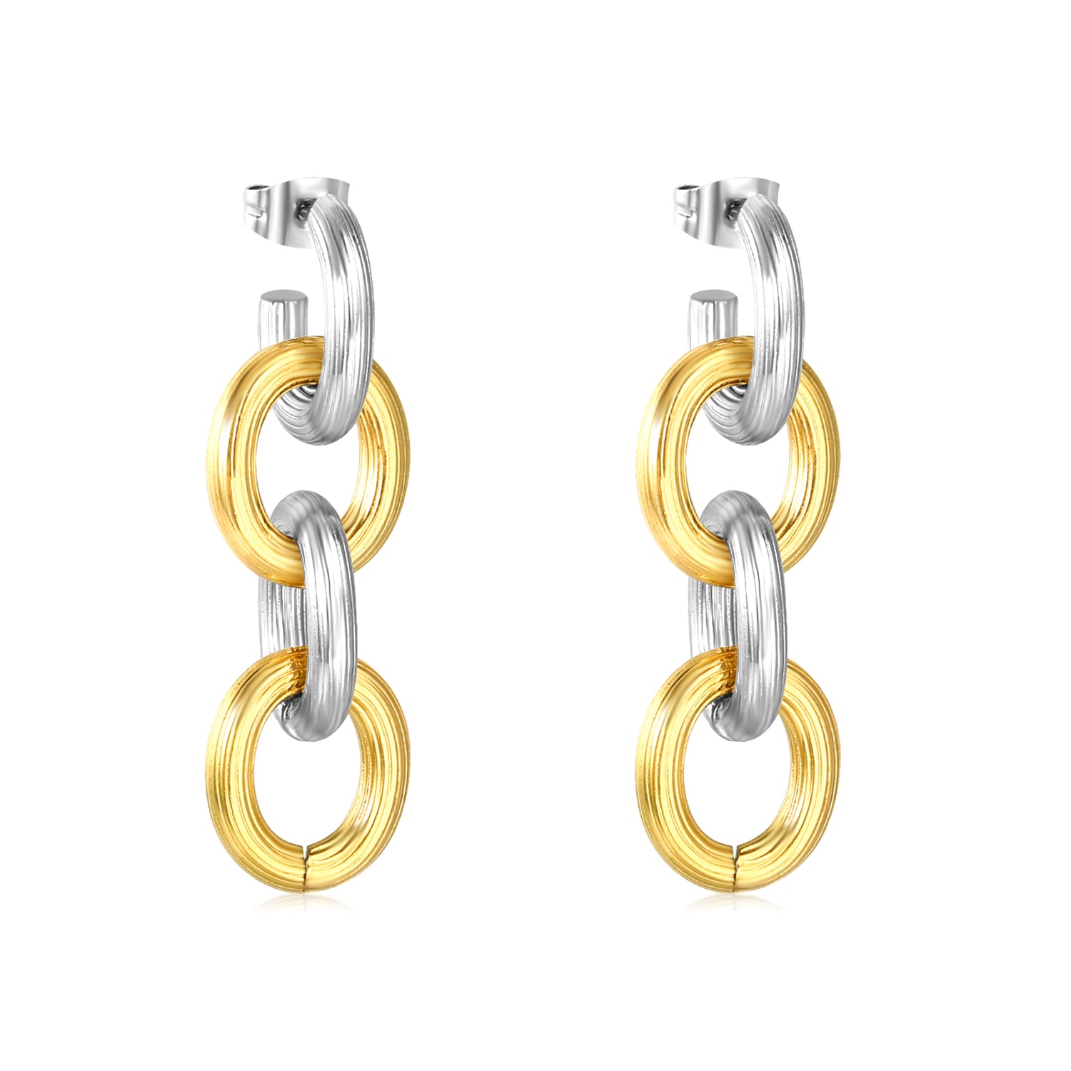 Aretes Eslabones Colgantes Bicolor