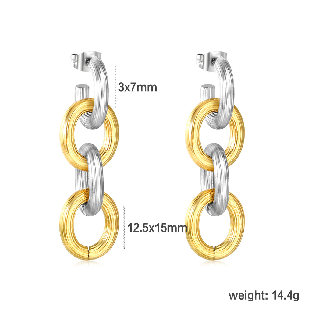 Aretes Eslabones Colgantes Bicolor