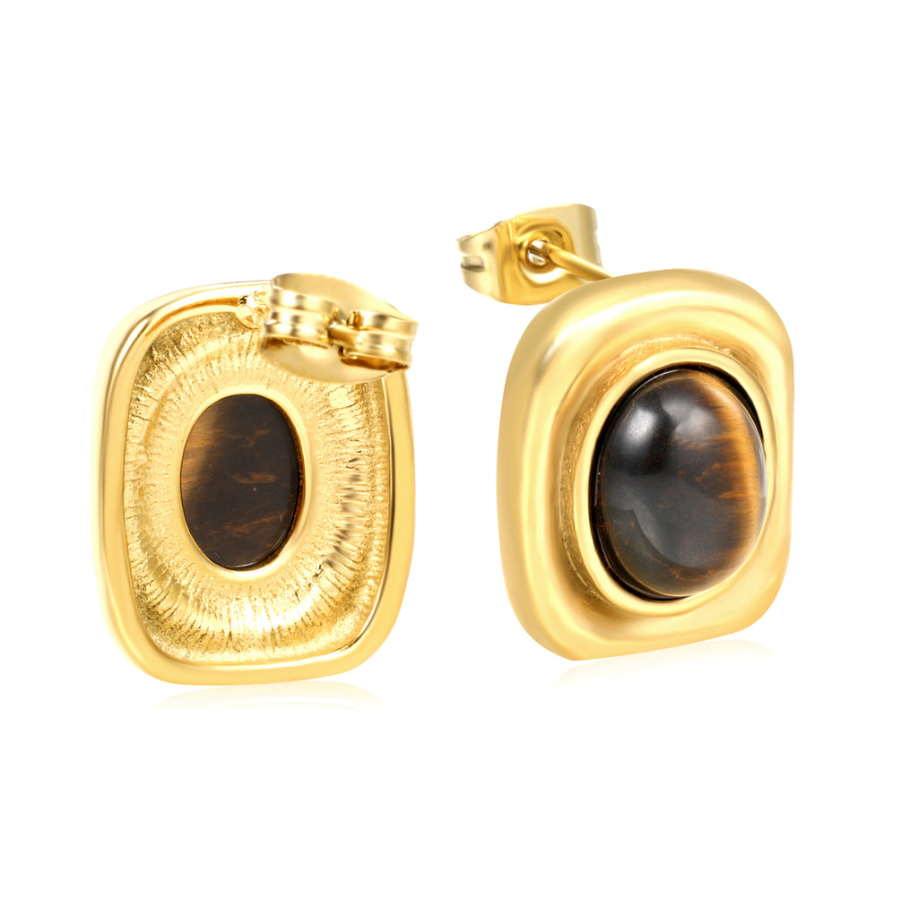 Aretes Cuadrados con Piedra Café