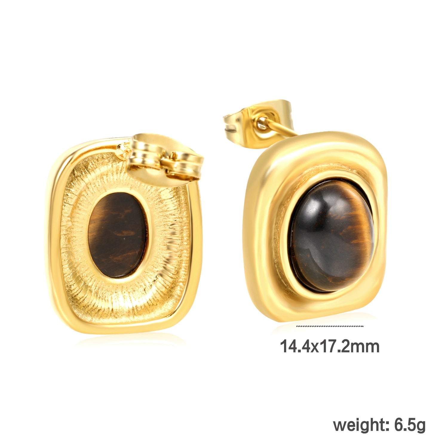 Aretes Cuadrados con Piedra Café