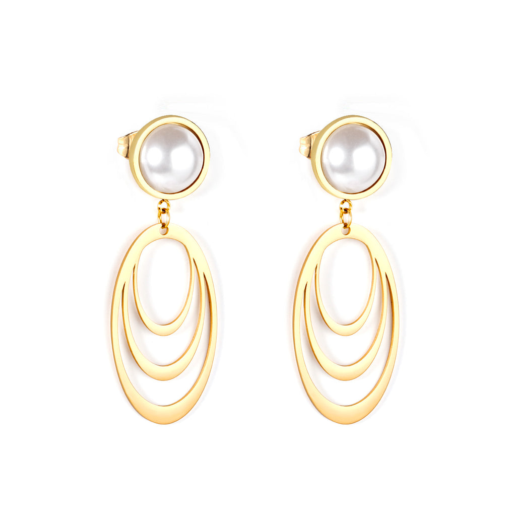 Aretes Perlas con Arcos Colgantes