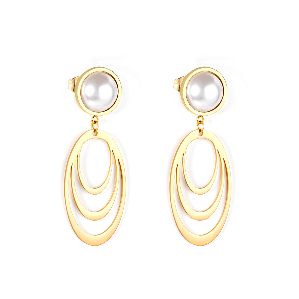Aretes Perlas con Arcos Colgantes